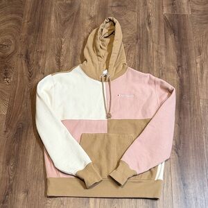 Champion Reverse WeaveHoodie, tri-color in Pink, Cream and Tan. Like new. Size L